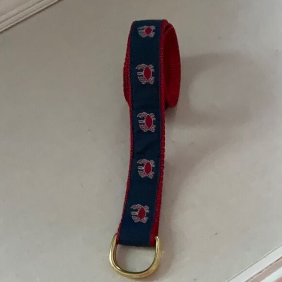 Preston navy and red crab cotton ribbon belt w solid brass double ring - NWT S - Picture 1 of 9